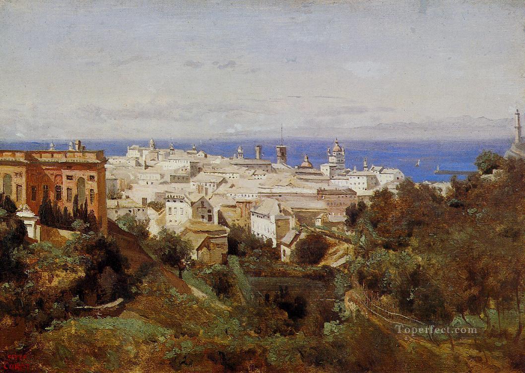 View of Genoa from the Promenade of Acqua Sola plein air Romanticism Jean Baptiste Camille Corot Oil Paintings